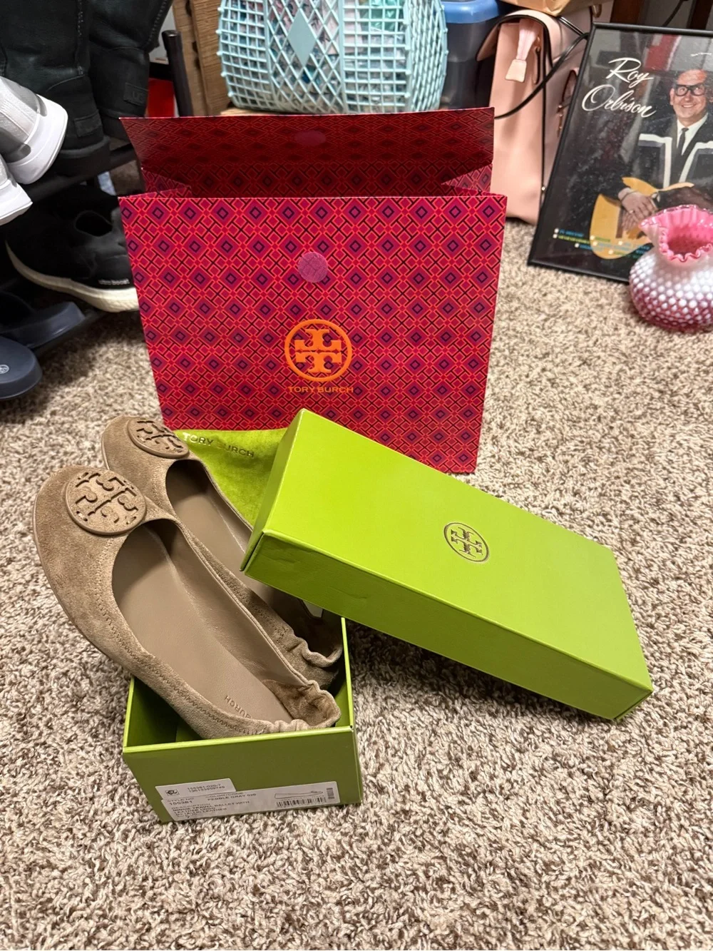Tory Burch Taupe Suede Reva Ballet Flats